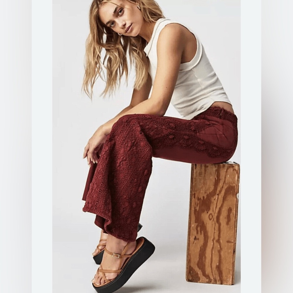 Free People Neptunes Net Crochet Flare Pants NWOT size 8